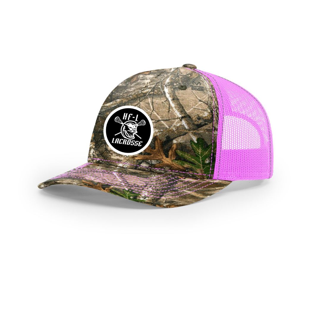 112PFP - PRINTED FIVE PANEL TRUCKER w/ PATCH - Realtree Edge / Neon Pink